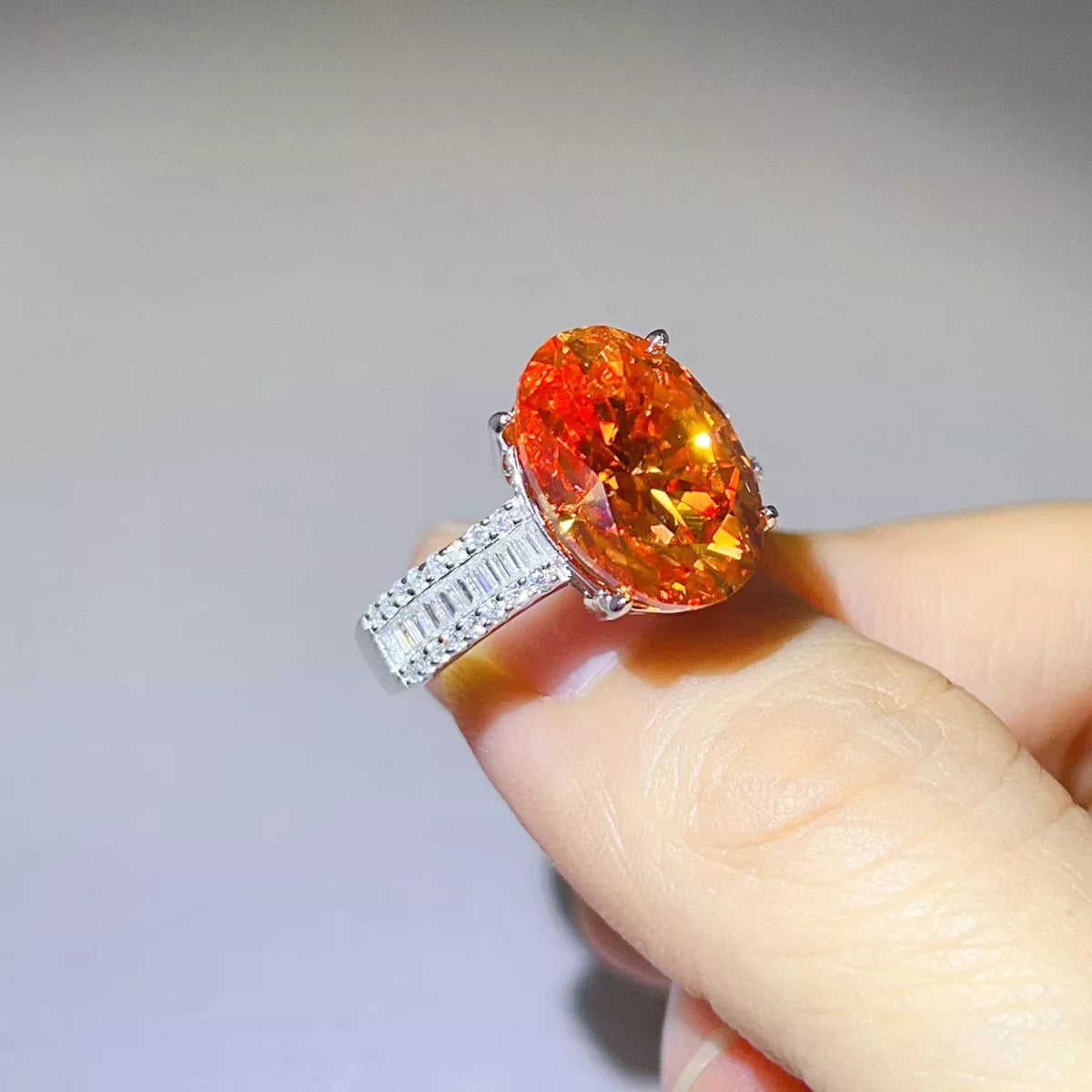 8 Carat Sterling Silver Moissanite Oval Ring in Coral - women's ring