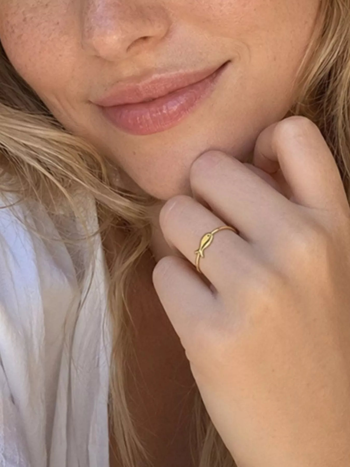 18K Gold-Plated Stainless Steel Fish Ring in Gold - women's ring
