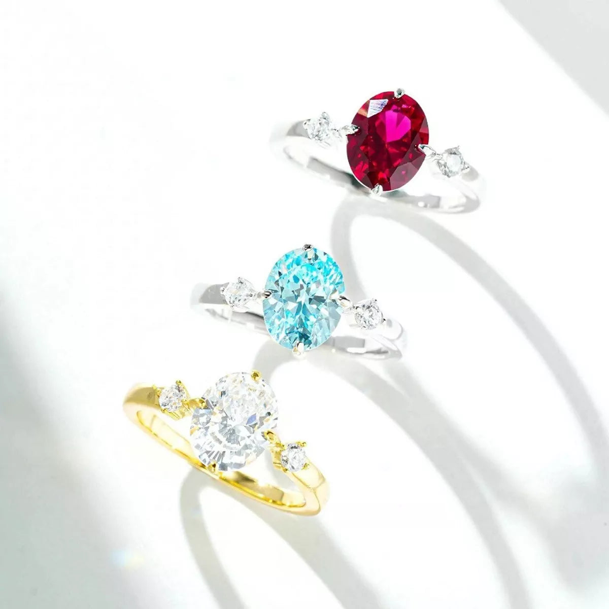 Sterling Silver Zircon Oval-Cut Ring in Burgundy - women's ring