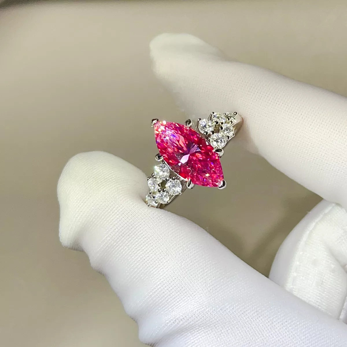 5 Carat Sterling Silver Moissanite Ring in Hot Pink - women's ring