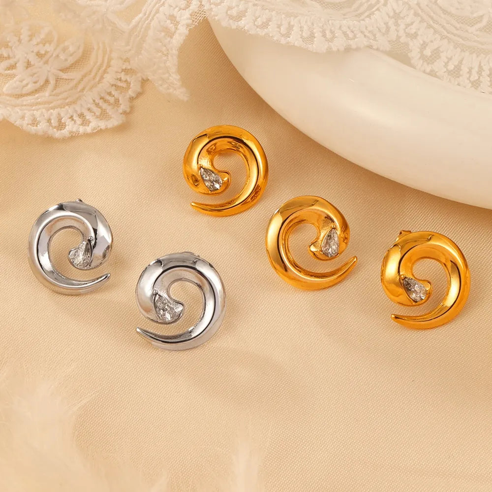 Titanium Steel Zircon Spiral Shape Earrings in Gold - women's earrings