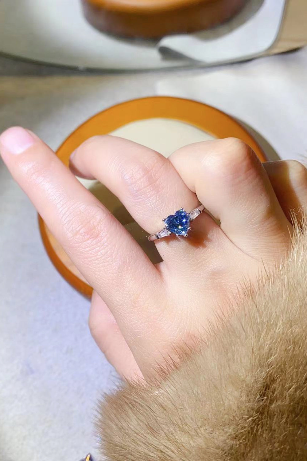 1 Carat Moissanite Heart-Shaped Platinum-Plated Ring in Blue in Blue - women's ring