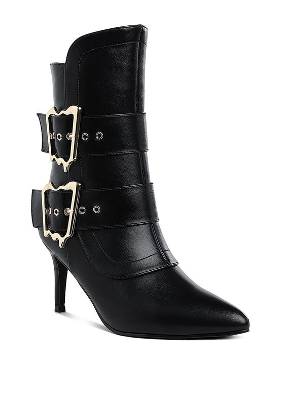 Chunky Buckle Strap Ankle Boots