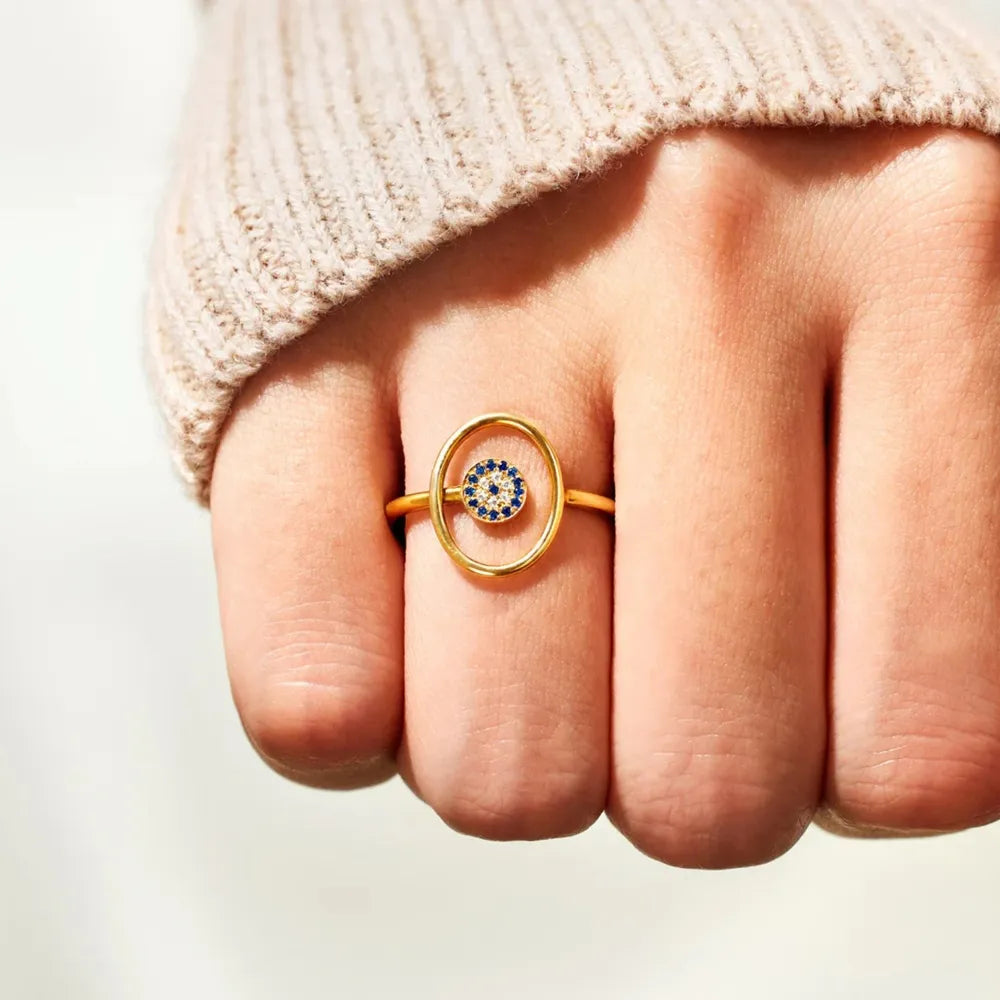 Sterling Silver Evil Eye Ring in Gold - women's ring