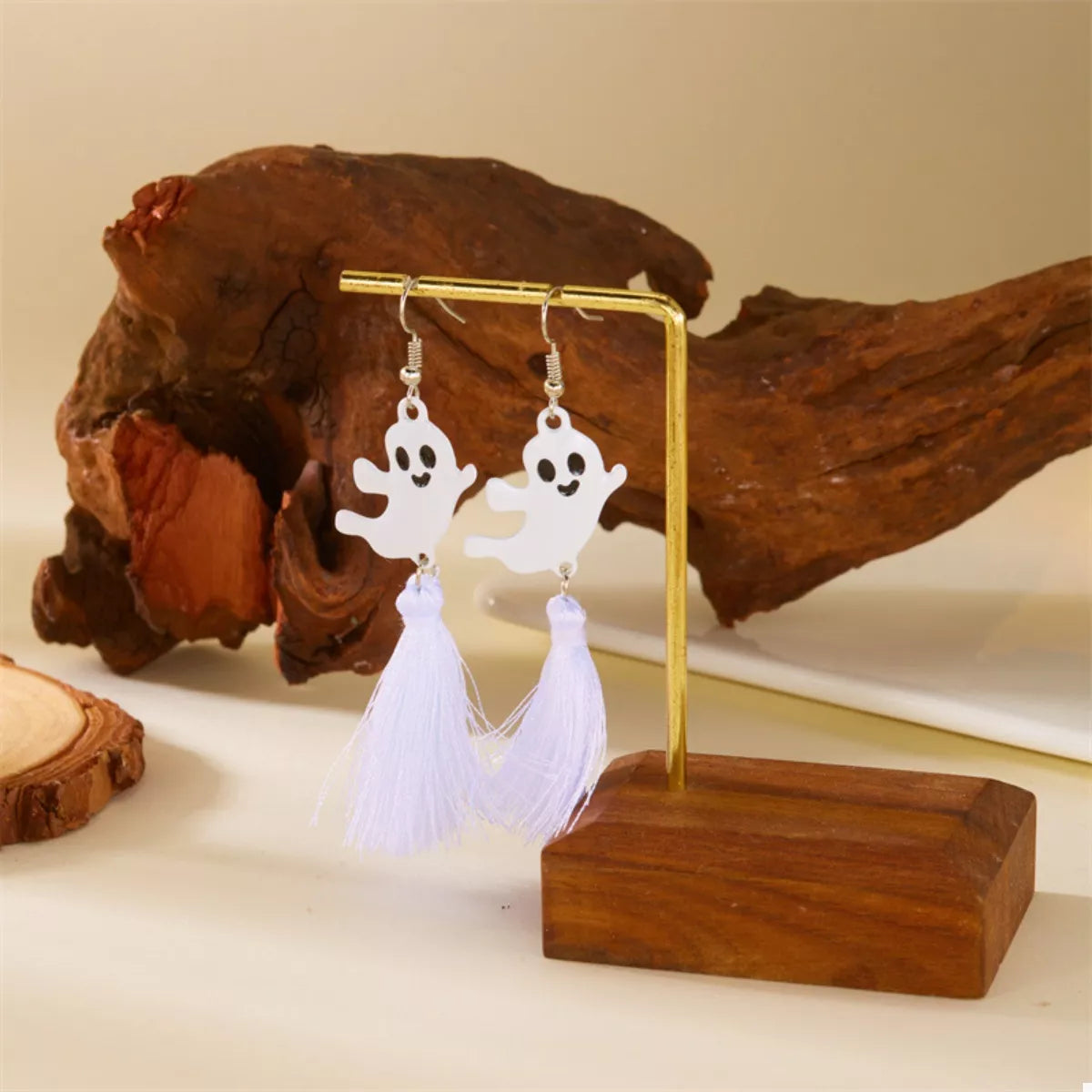 Halloween Ghost and Pumpkin Dangle Earrings - alternate earring view
