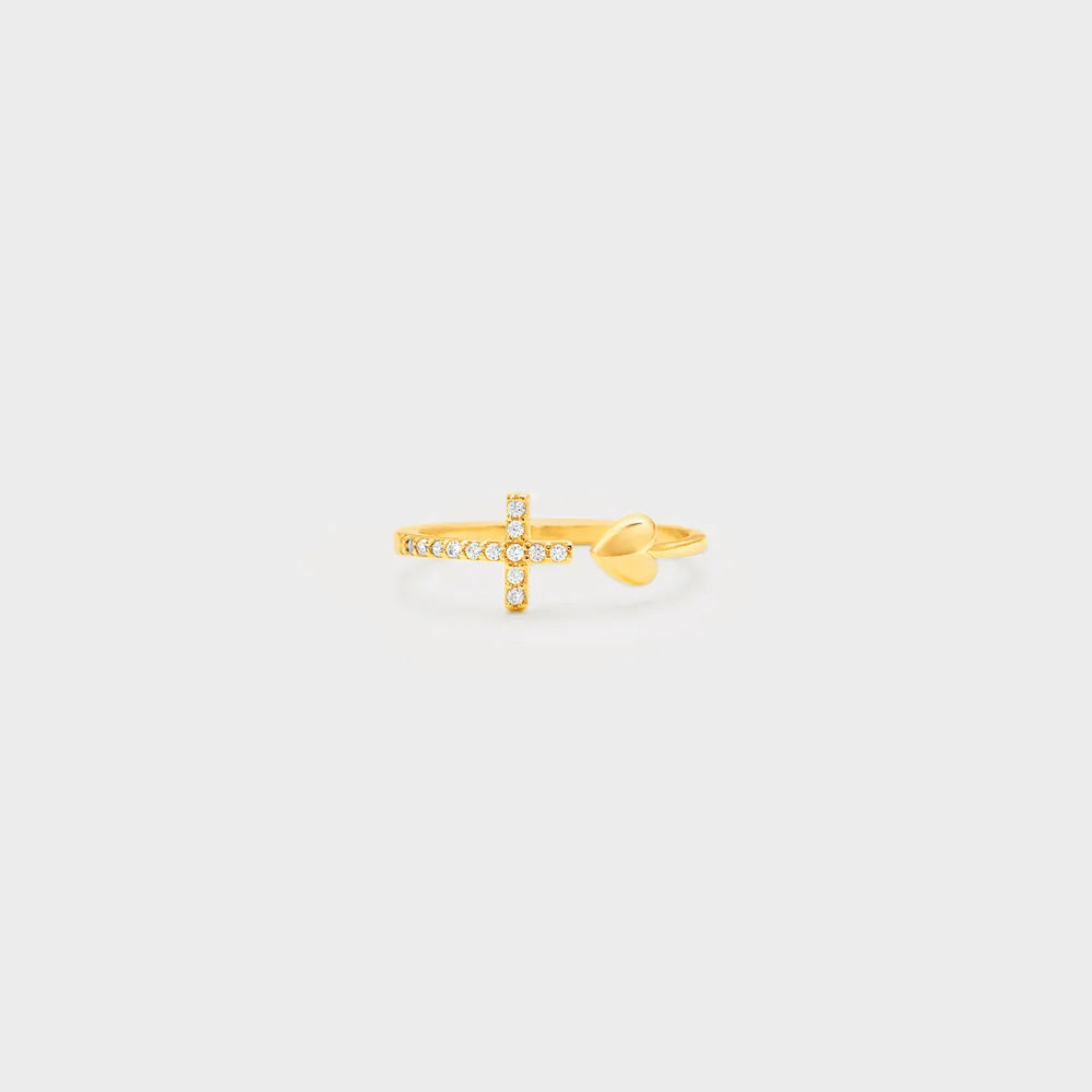 Heart Shape Cross Inlaid Zircon Open Ring - alternate ring view