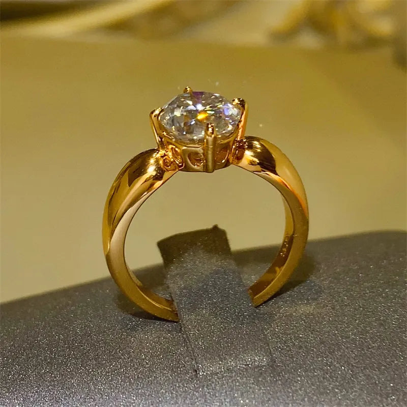 2 Carat Moissanite Sterling Silver Ring in Gold - women's ring