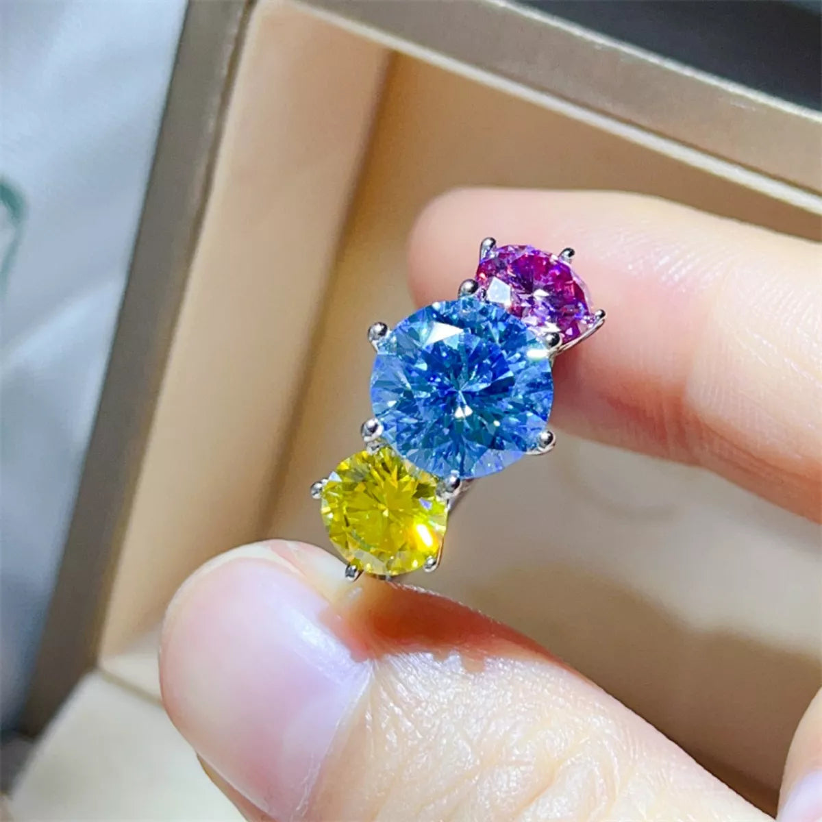 5 Carat Moissanite Sterling Silver Ring in Colorful - women's ring