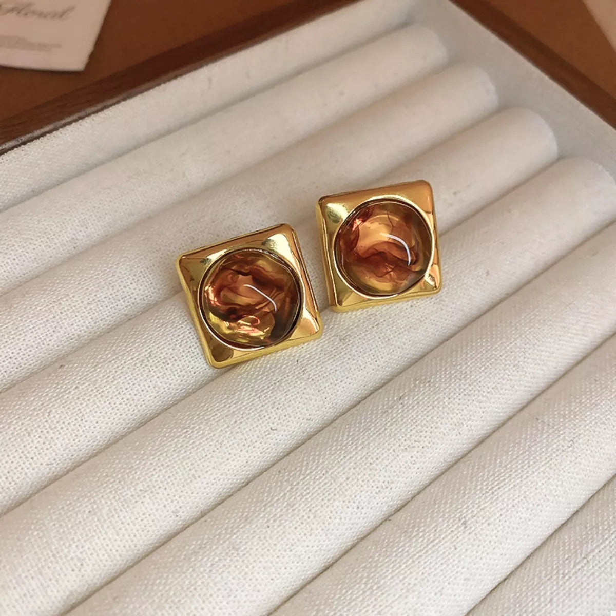 18K Gold-Plated Alloy Resin Geometric Earrings - alternate earring view