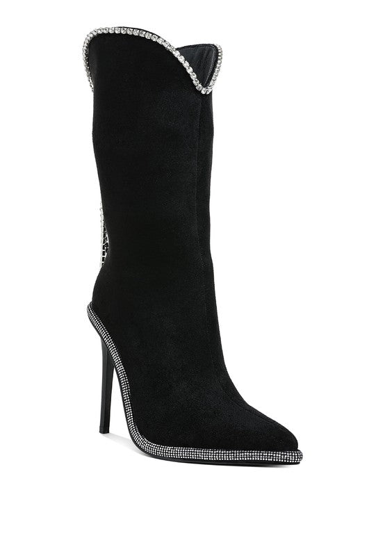 Diamante Chain Calf Boots