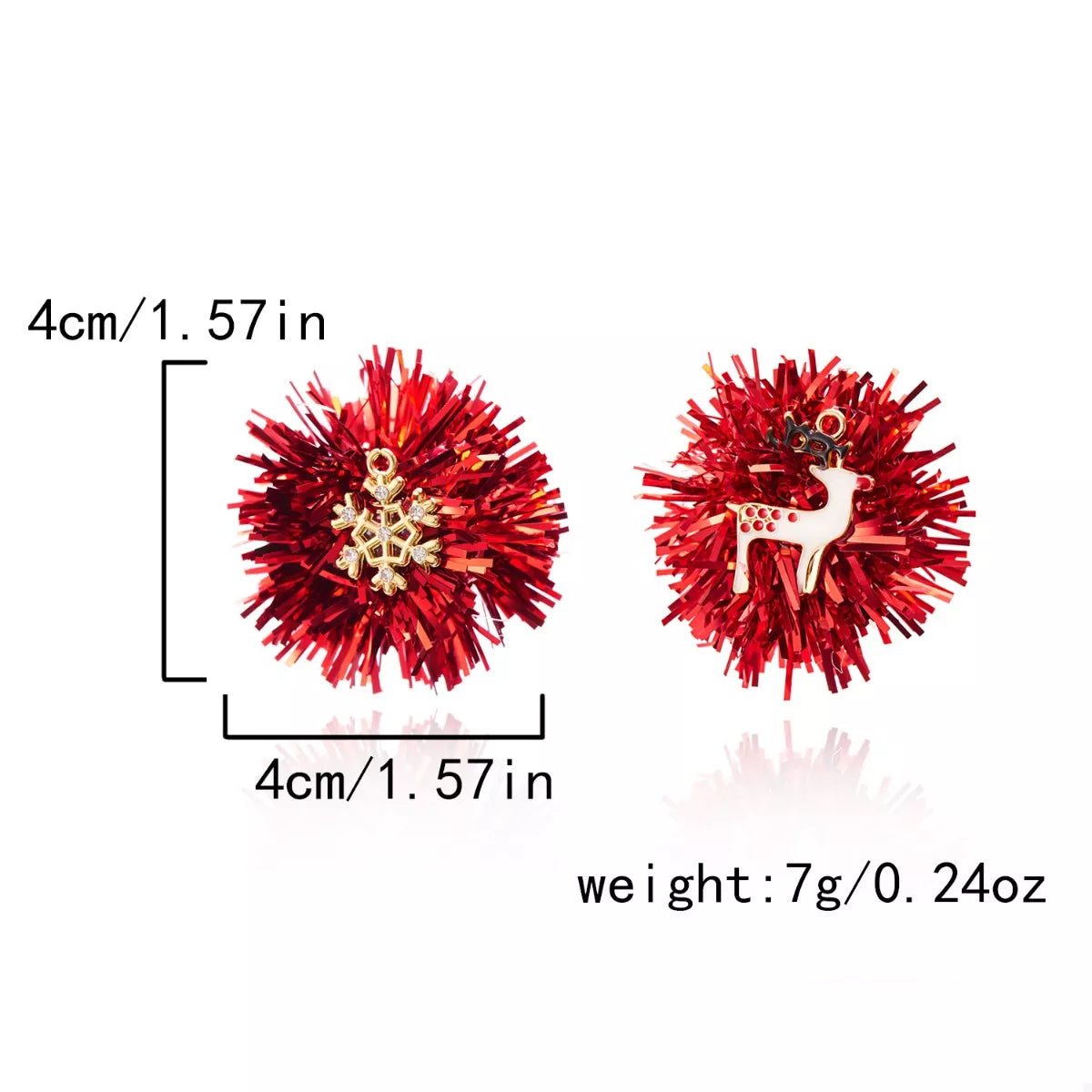 Christmas Asymmetrical Tinsel Ball Earrings - alternate earring view