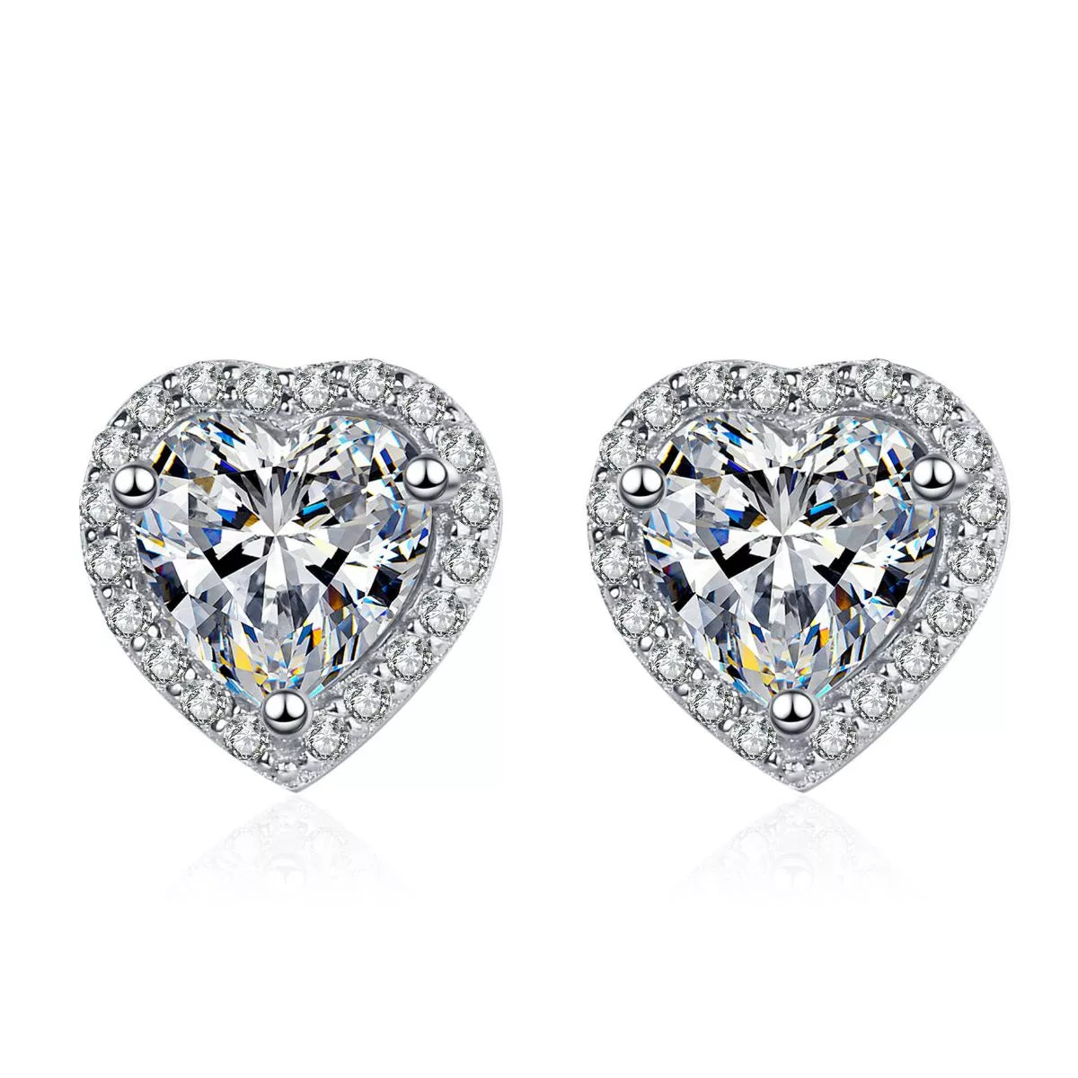 2 Carat Sterling Silver Moissanite Heart Earrings - alternate earring view