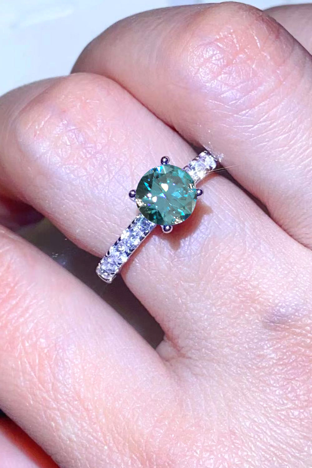 Future Style 1 Carat Moissanite Side Stone Ring in Sky Blue - women's side-stone ring