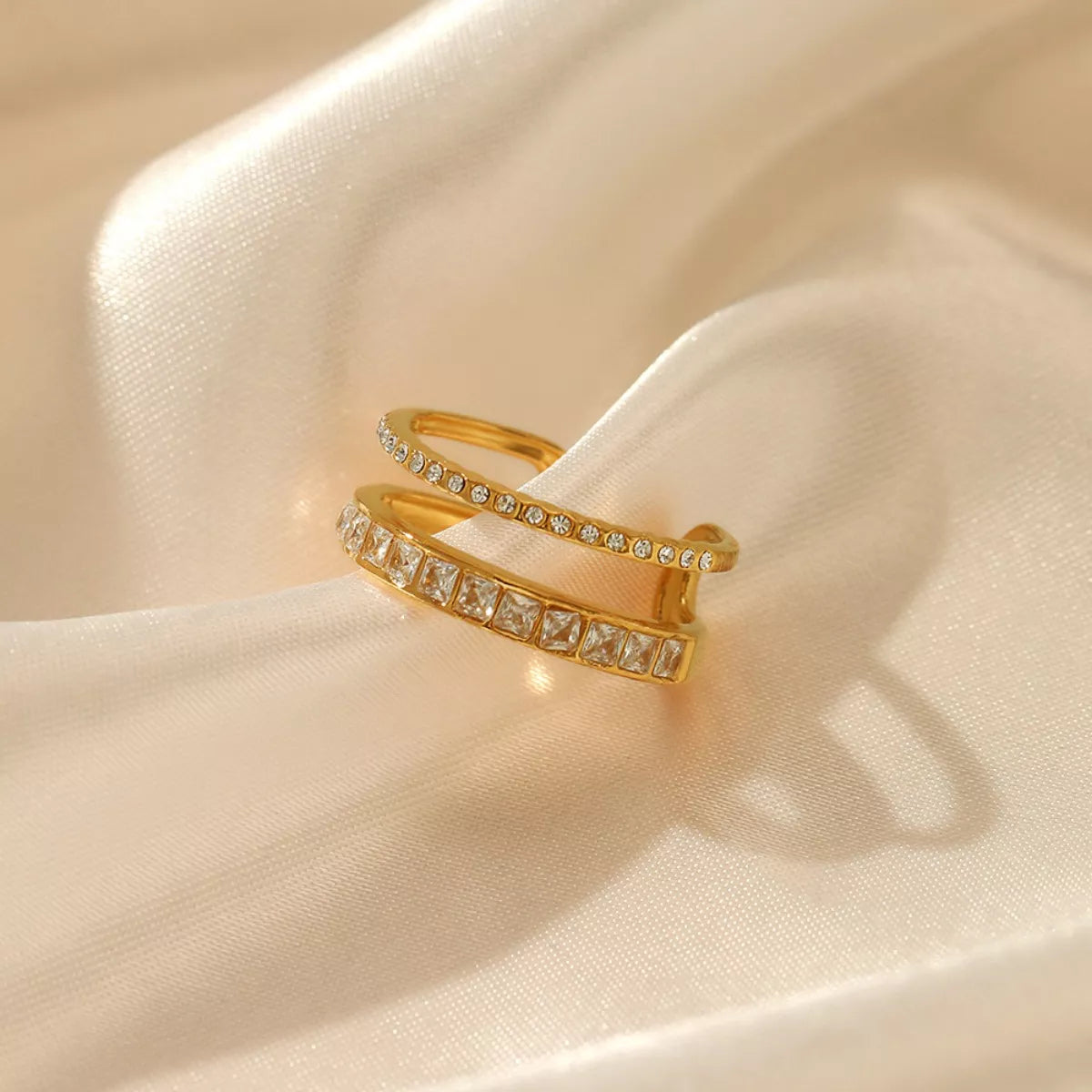 18K Gold-Plated Rhinestone Open Ring - alternate ring view