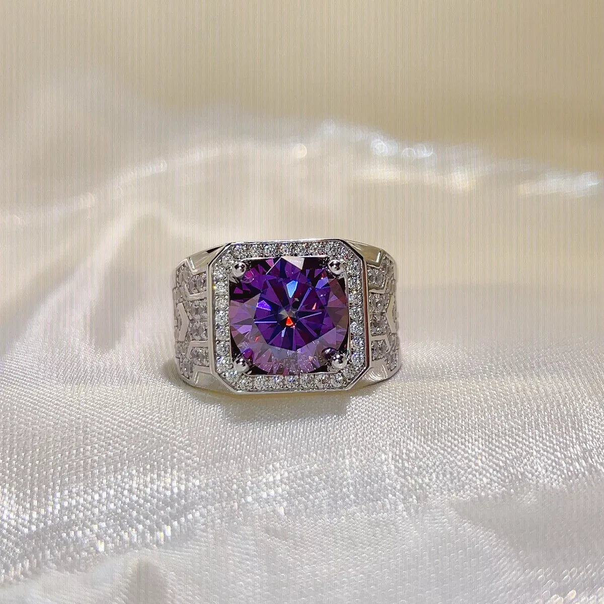 5 Carat Sterling Silver Moissanite Ring in Heliotrope Purple - women's ring