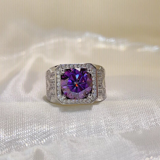 5 Carat Sterling Silver Moissanite Ring in Heliotrope Purple - women's ring