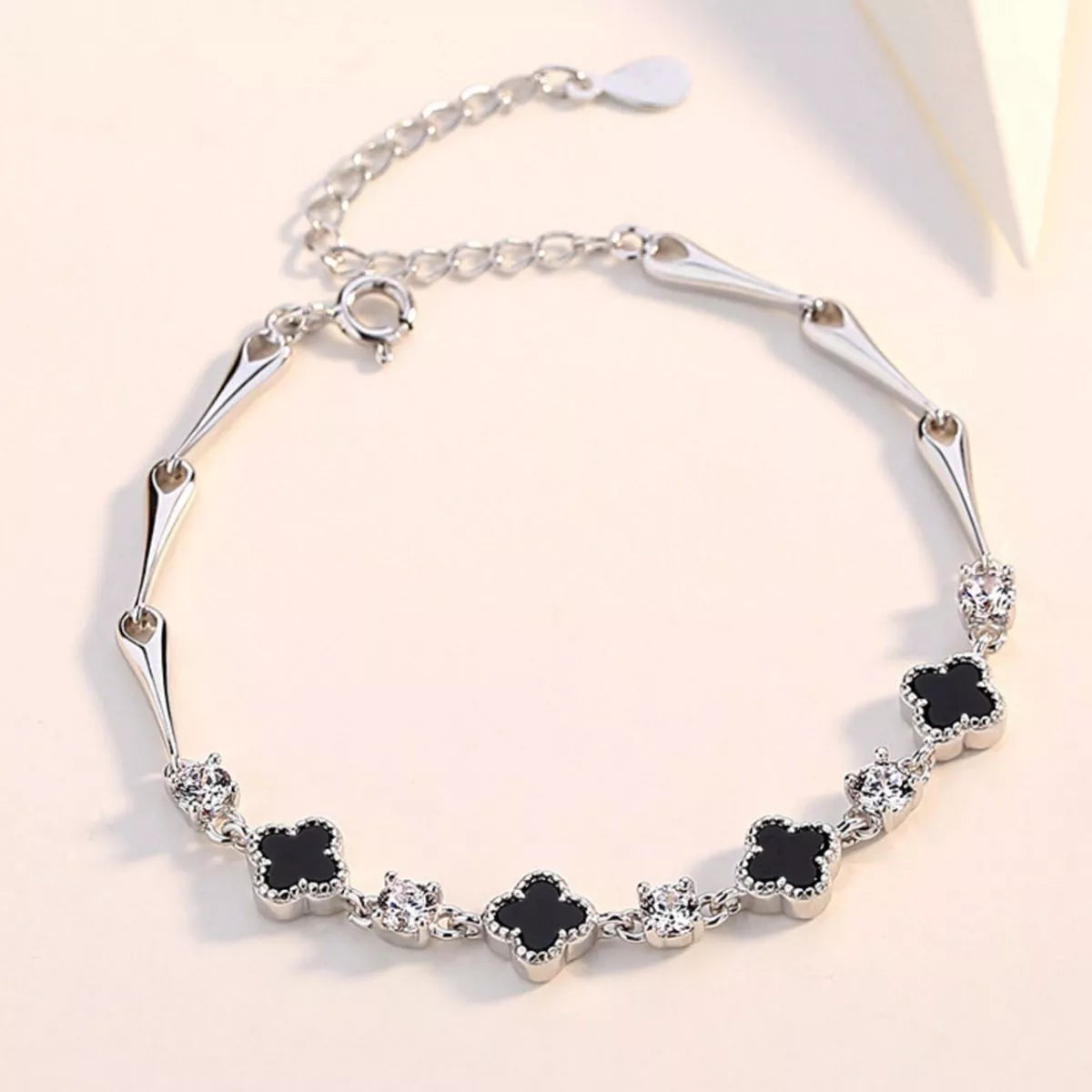 Sterling Silver Clover Charm Bracelet - alternate jewelry view
