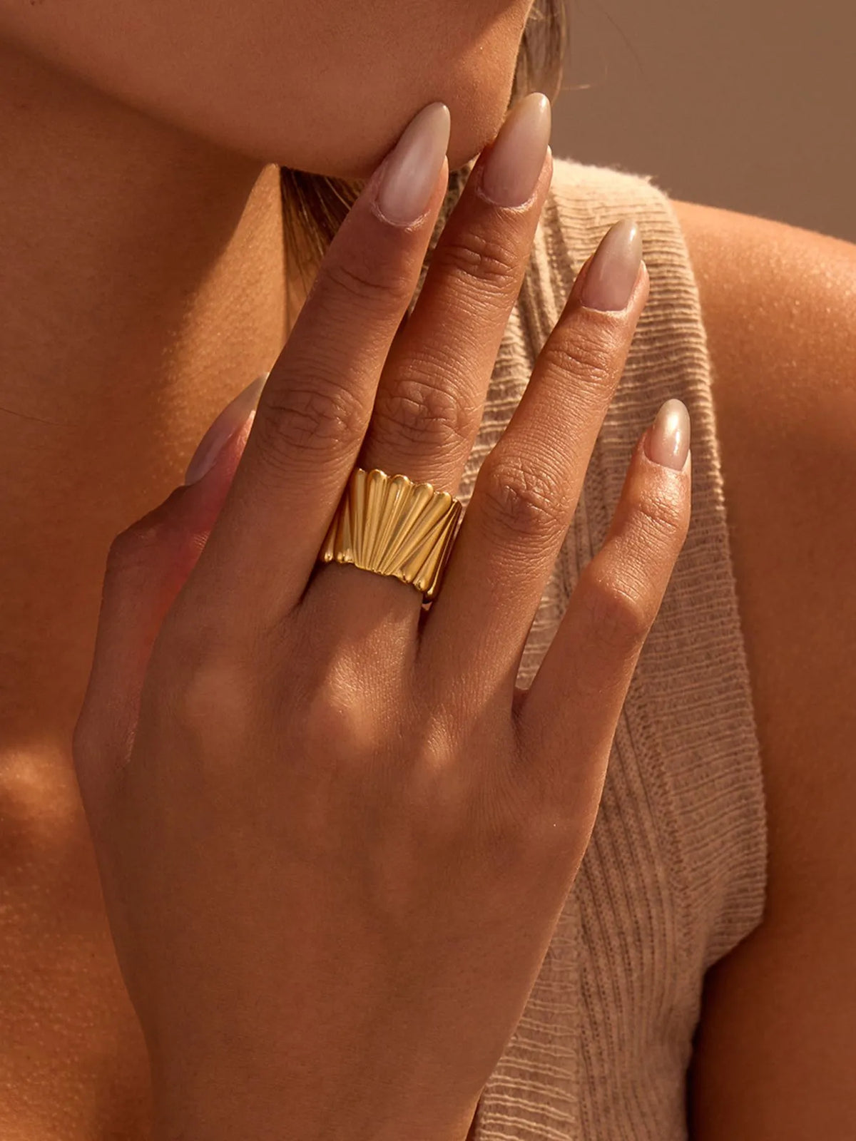 18K Gold-Plated Wide Band Statement Ring in Gold - women's band ring
