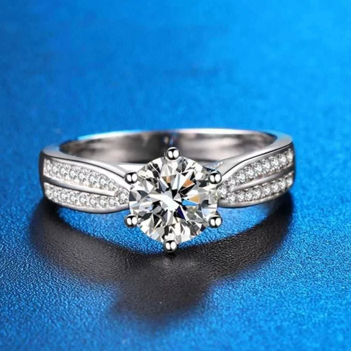 3 Carat Sterling Silver Moissanite Geometric Ring - alternate ring view