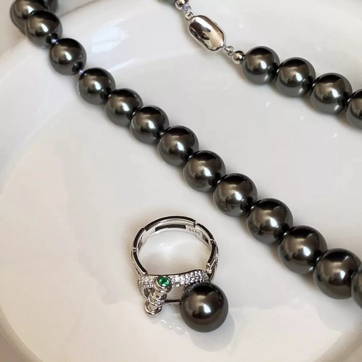 Sterling Silver Zircon Pearl Ring - alternate ring view