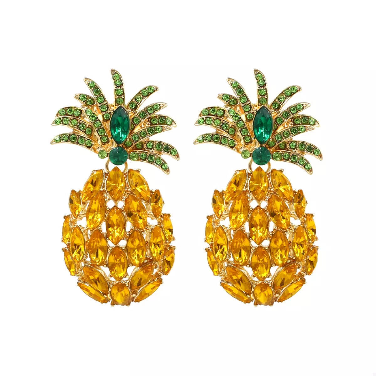 Pineapple Rhinestone Dangle Earrings - alternate earring view