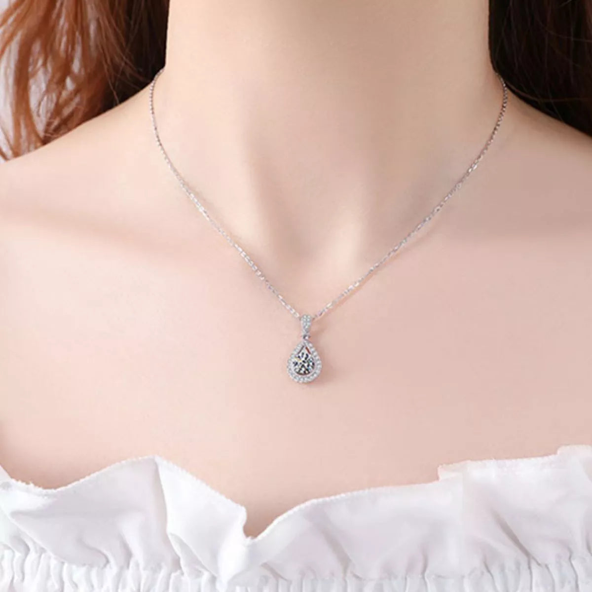 5 Carat Sterling Silver Moissanite Teardrop Necklace in Silver - women's necklace