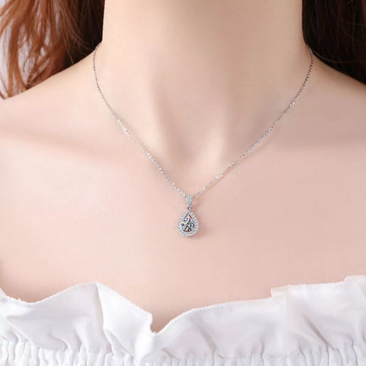 5 Carat Sterling Silver Moissanite Teardrop Necklace in Silver - women's necklace