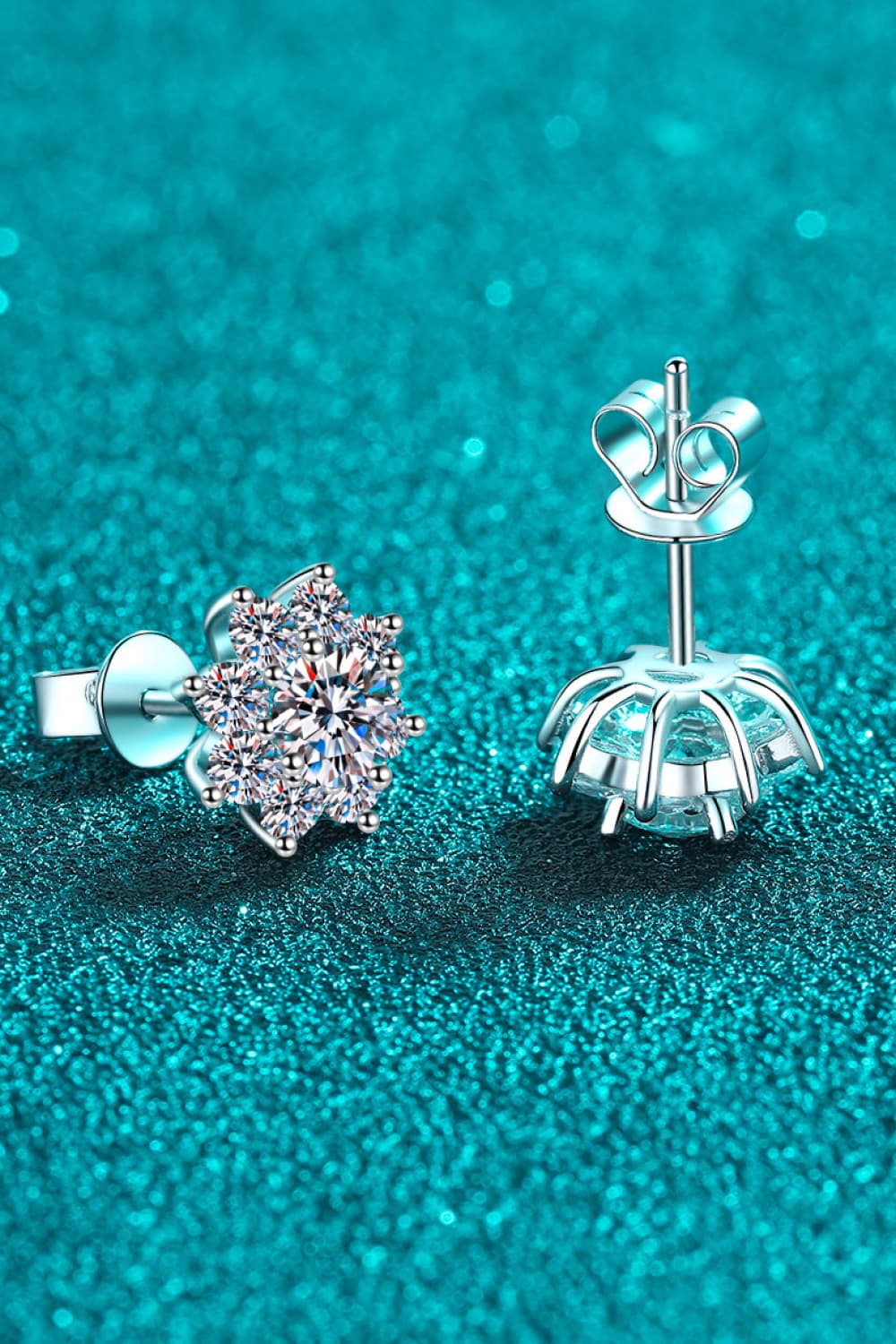 1 Carat Moissanite Sterling Silver Flower Earrings - alternate earring view