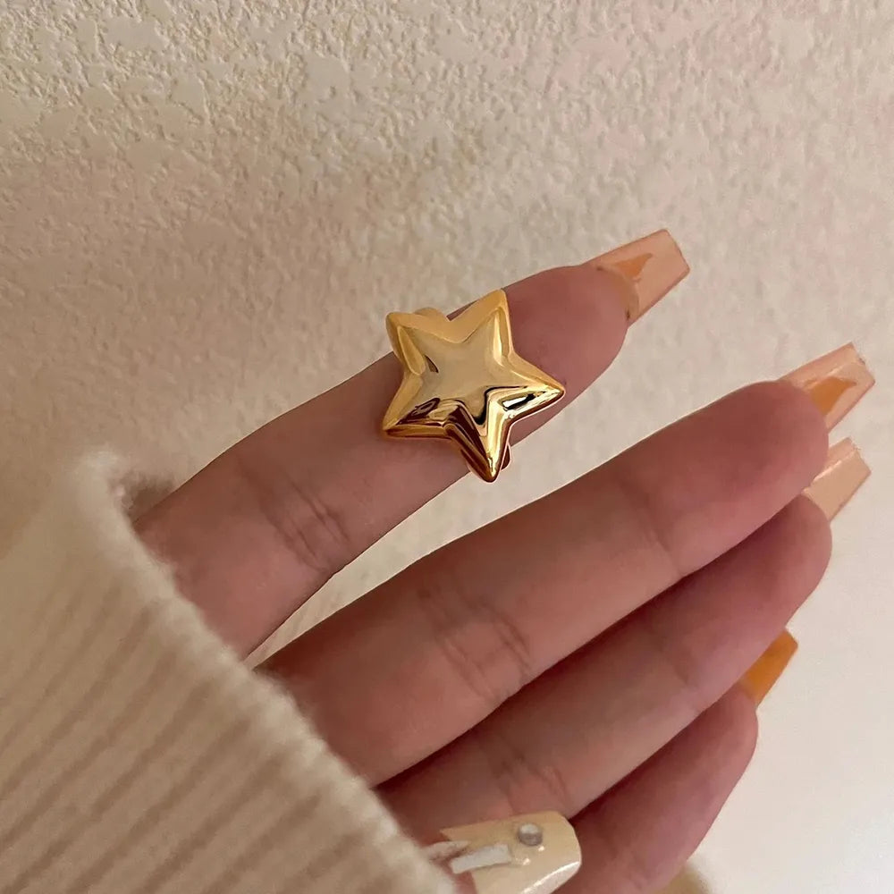 18K Gold-Plated Stainless Steel Star Ring - alternate ring view