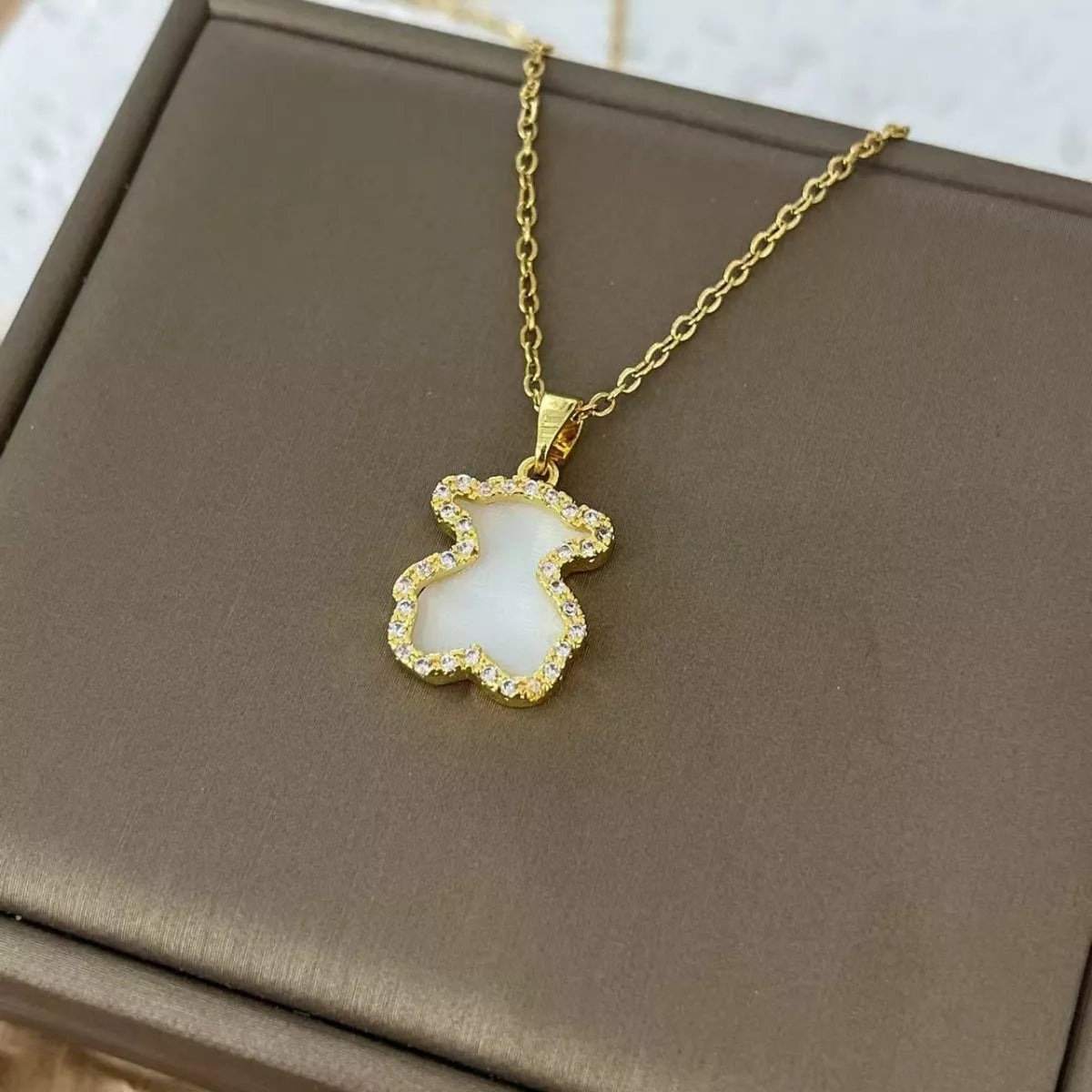 18K Gold-Plated Bear Pendant Necklace in Blush Pink - women's pendant necklace