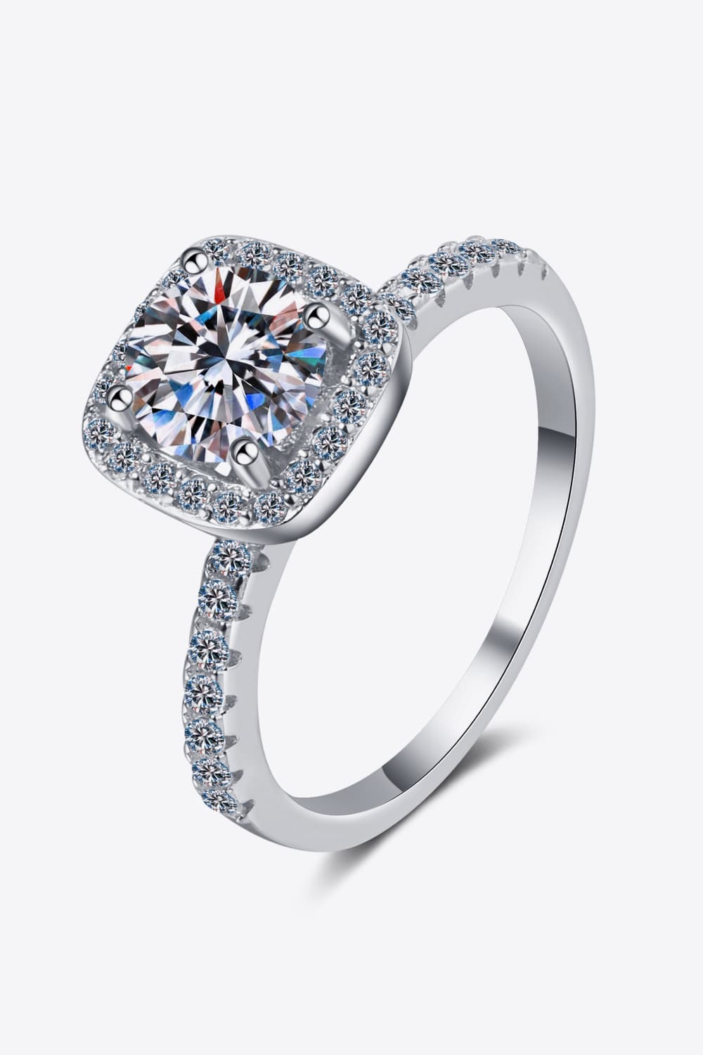 2 Carat Moissanite Square Halo Ring in Silver - women's halo ring