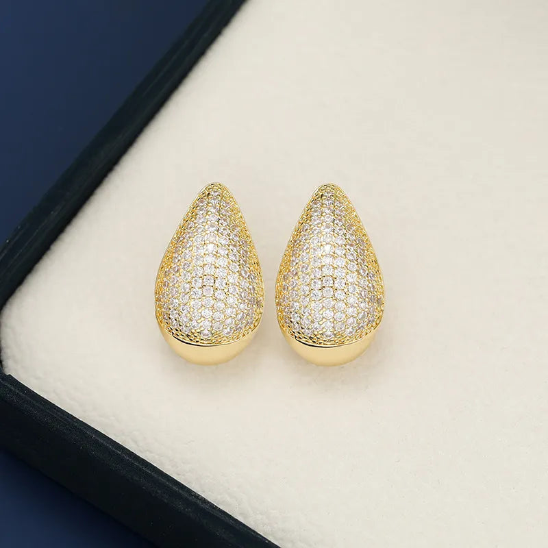 18K Gold-Plated Zircon Teardrop Earring in White - women's drop earrings