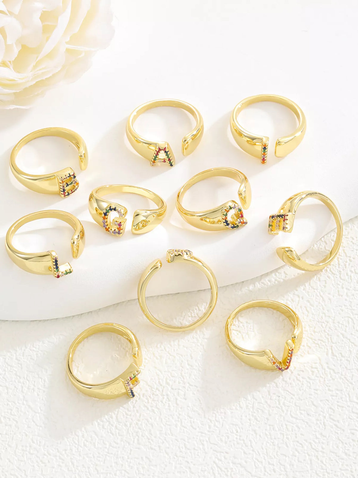 18K Gold-Plated Zircon Letter Ring in I - women's ring