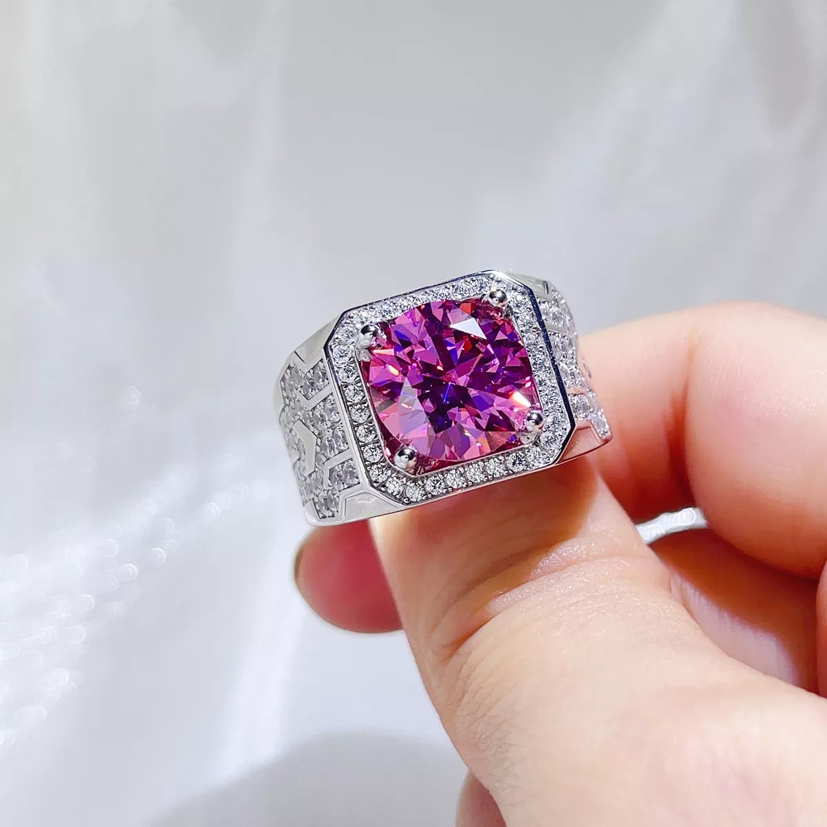 5 Carat Sterling Silver Moissanite Ring in Hot Pink - women's ring