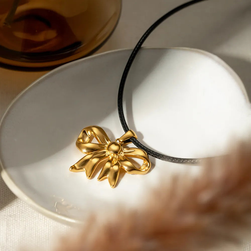 18K Gold-Plated Bow Pendant Necklace - alternate necklace view