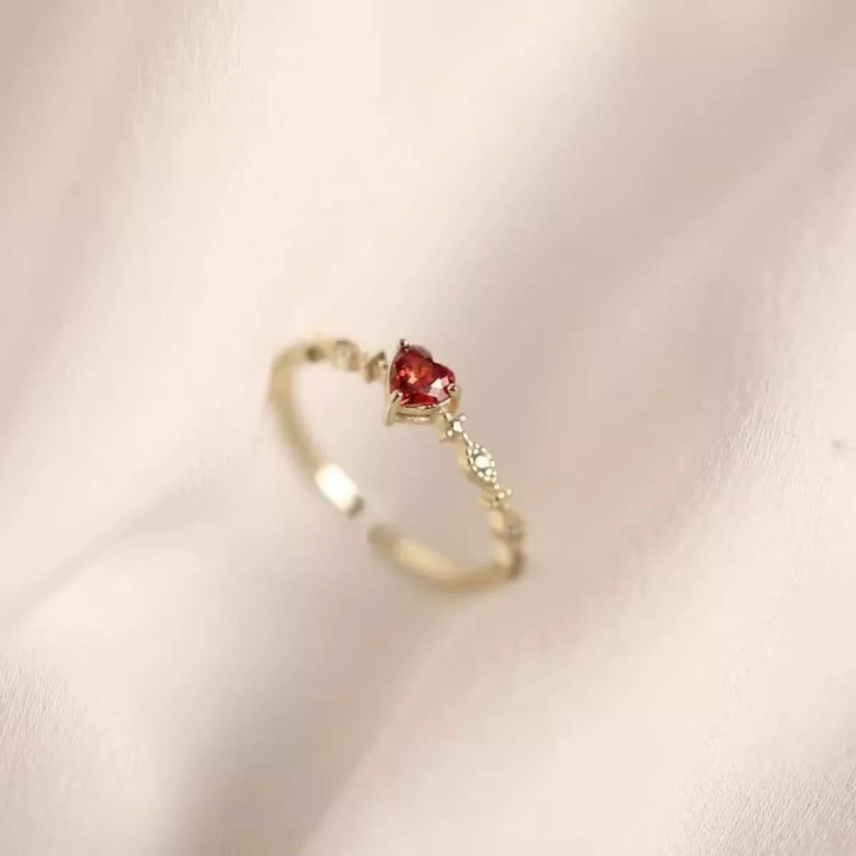 Sterling Silver Zircon Heart Open Ring in Gold - women's open ring