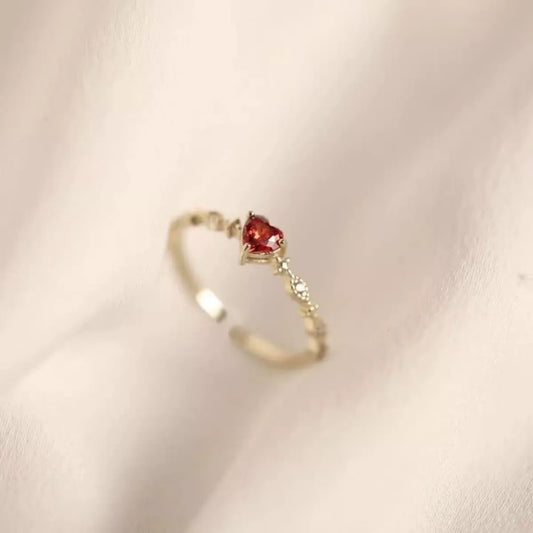 Sterling Silver Zircon Heart Open Ring in Gold - women's open ring