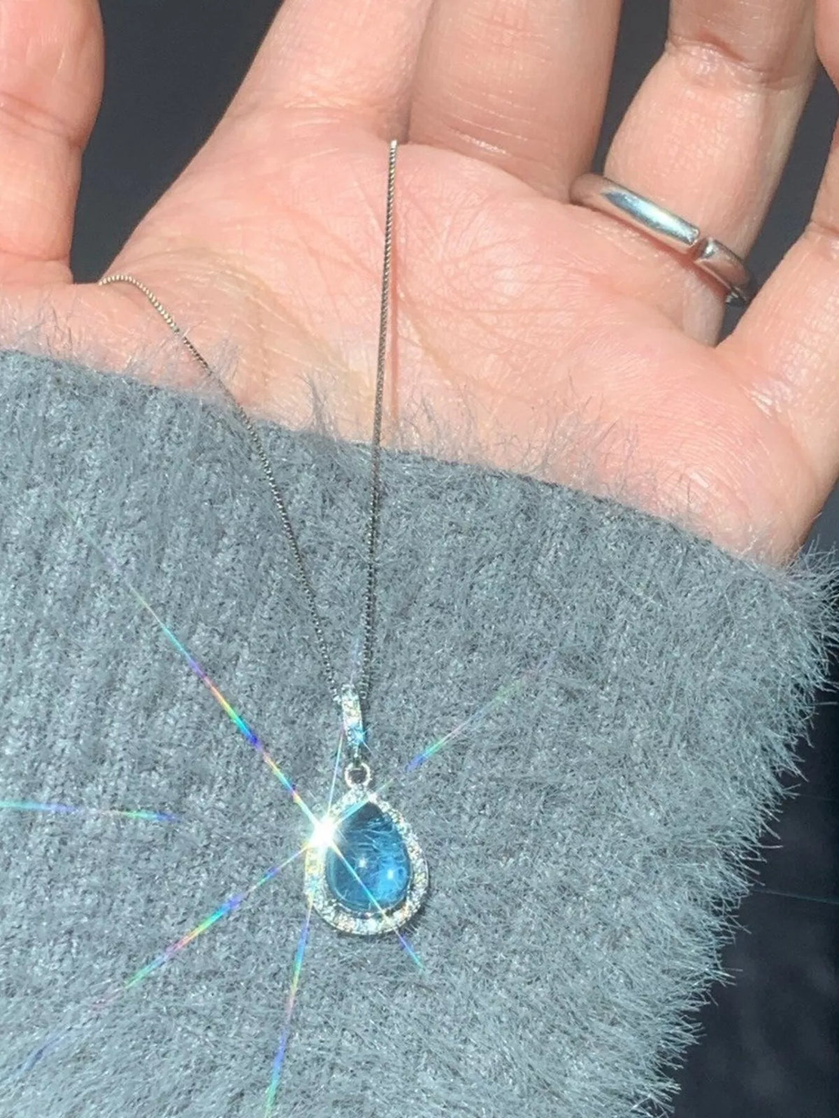 Crystal Teardrop Pendant Necklace - alternate necklace view