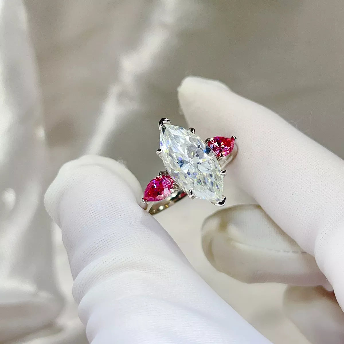 6 Carat Sterling Silver Moissanite Ring in Hot Pink - women's ring