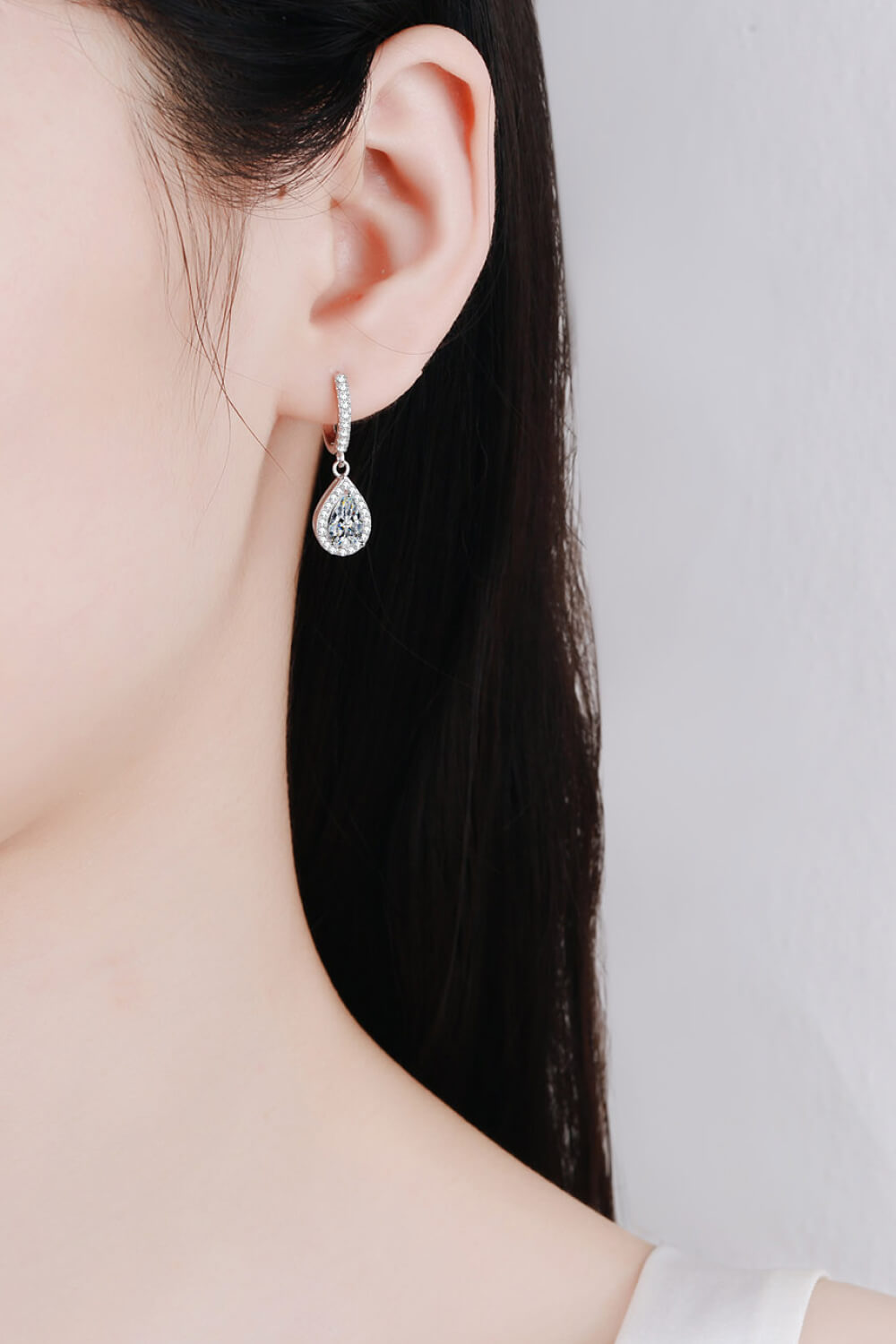 Moissanite Teardrop Earrings - alternate earring view