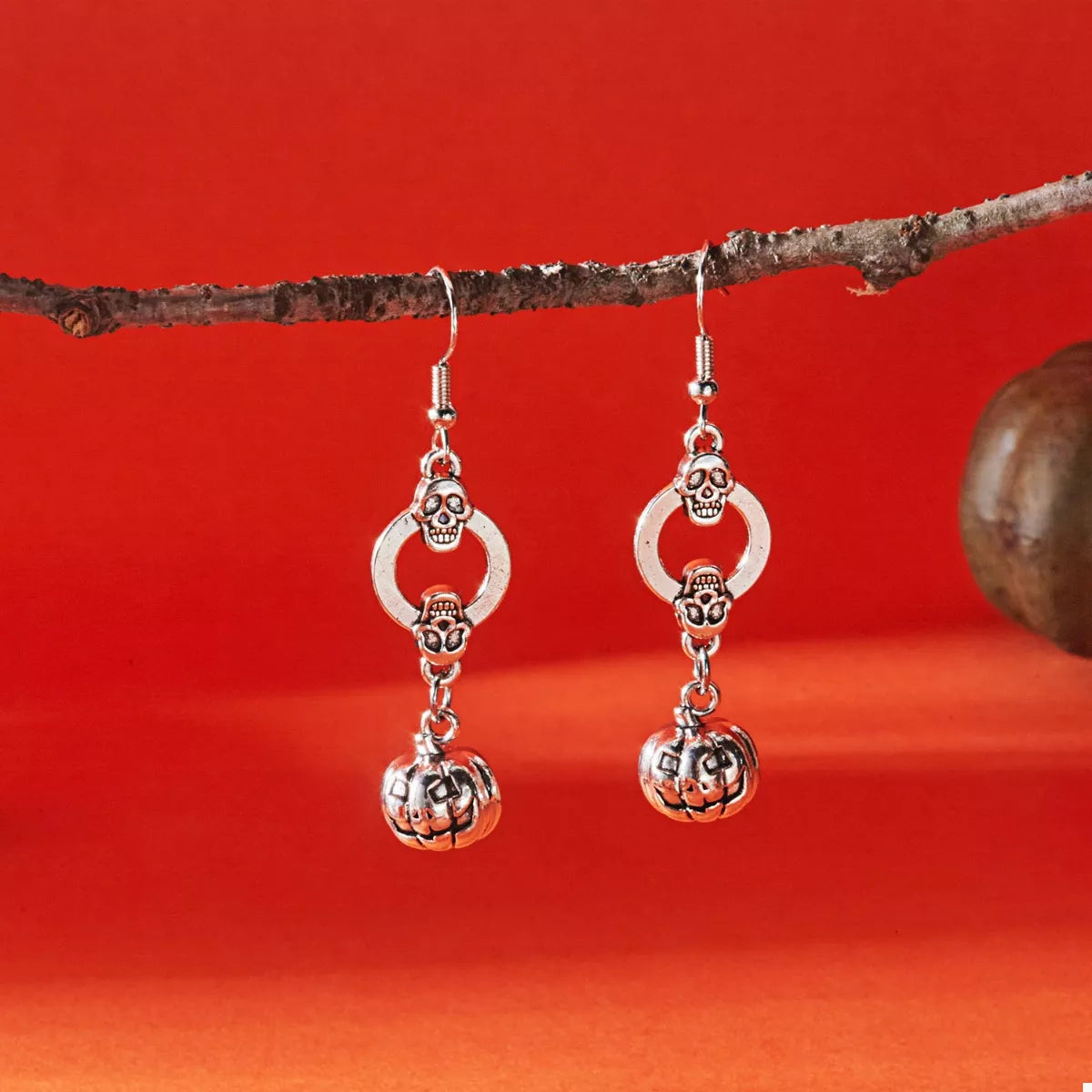 Halloween Pumpkin Dangle Earrings - alternate earring view