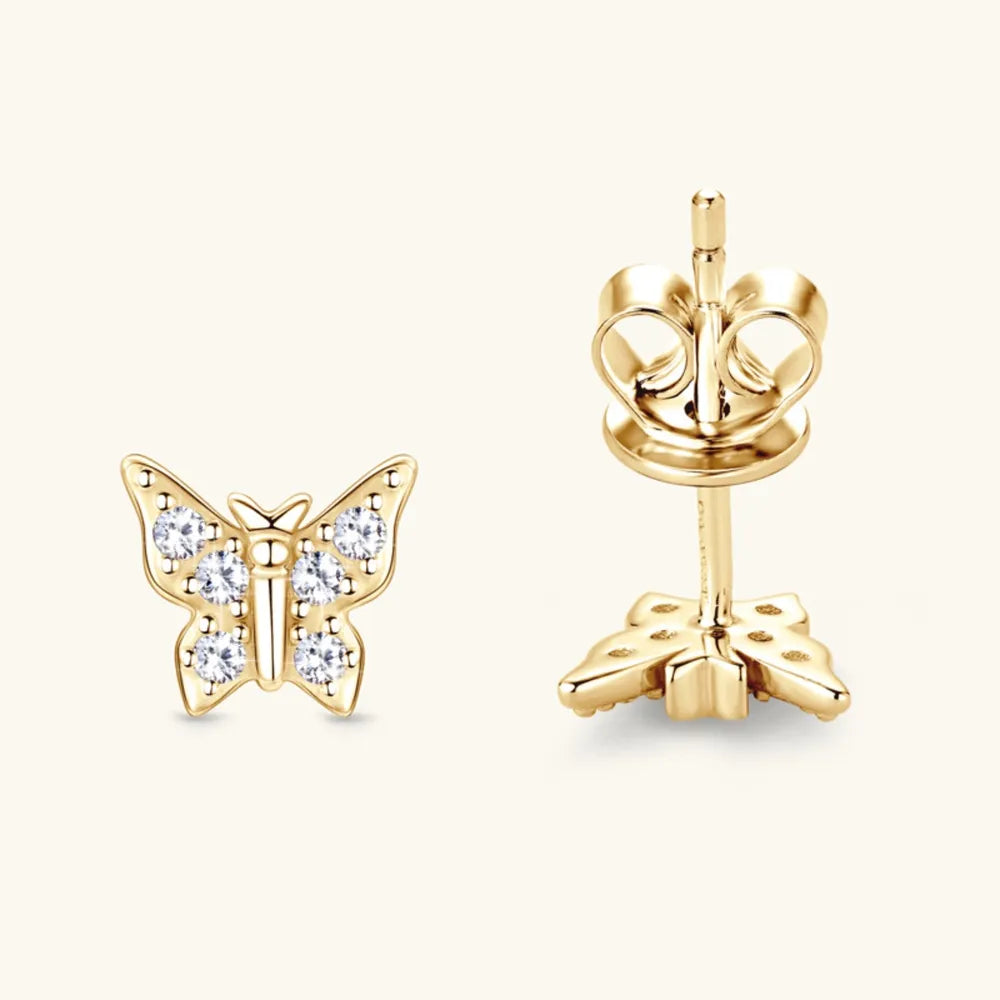 Moissanite Sterling Silver Butterfly Stud Earrings - alternate earring view
