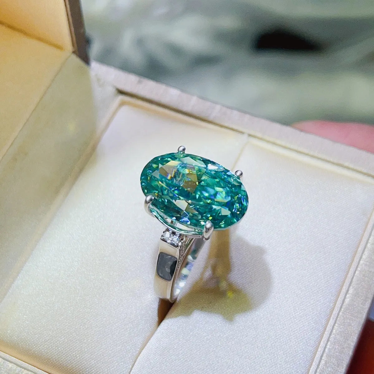 5 Carat Moissanite Sterling Silver Ring in Turquoise - women's ring