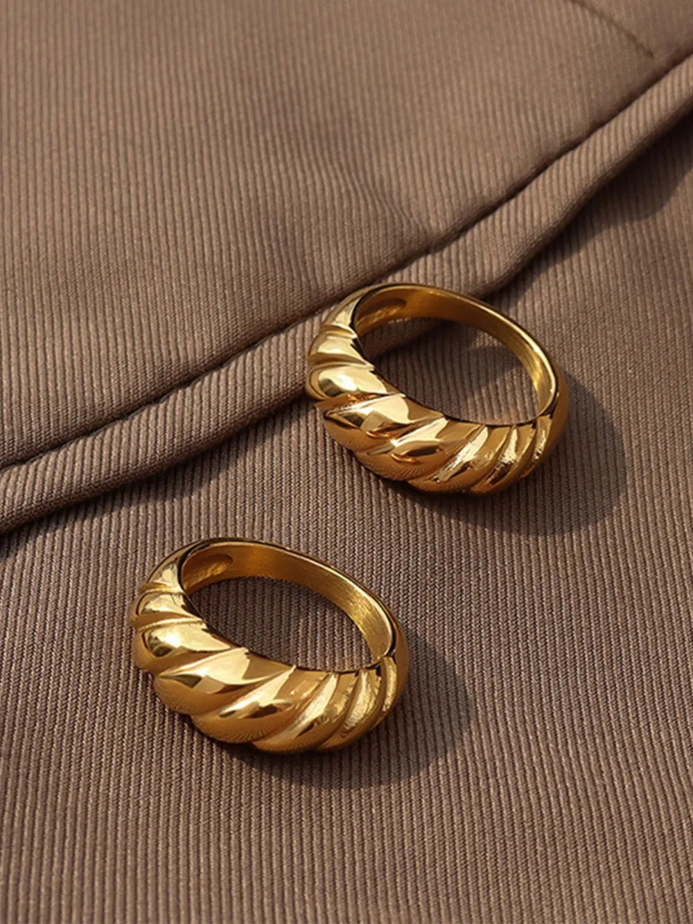 Ribbed Titanium Steel Ring in Gold - women's ring