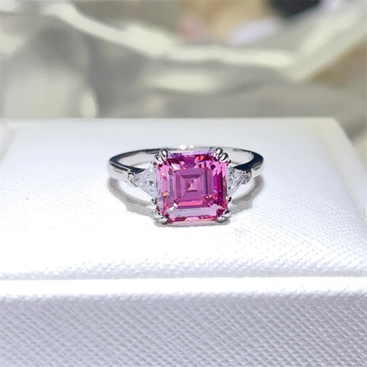 3 Carat Moissanite Sterling Silver Ring in Pink Purple - women's ring
