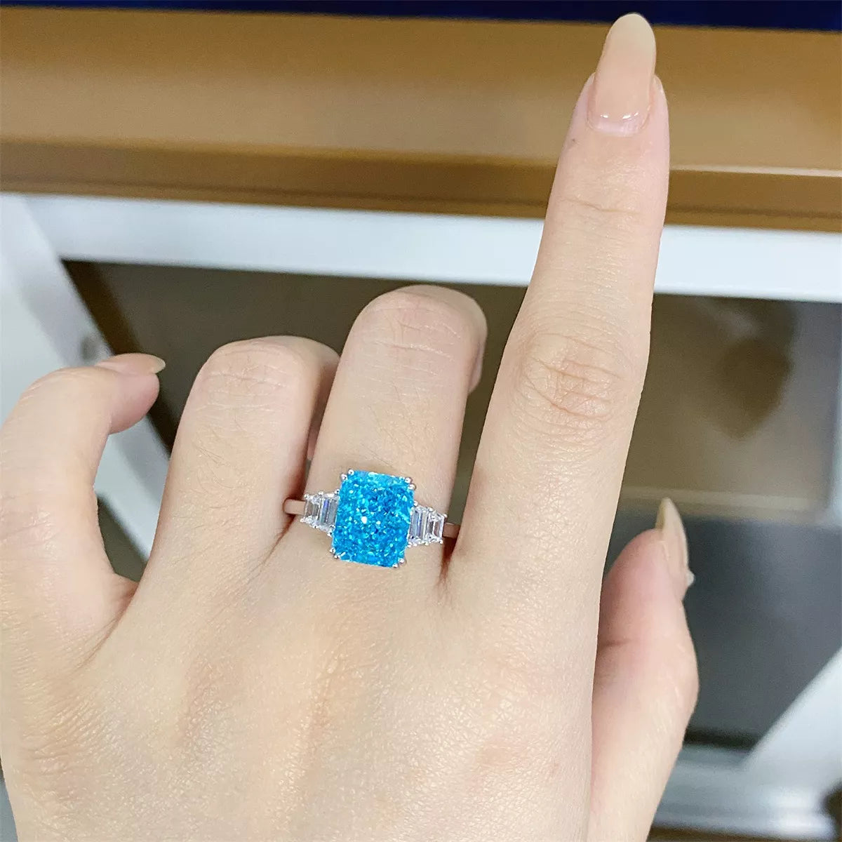 Sterling Silver Zircon Geometric Ring - alternate ring view