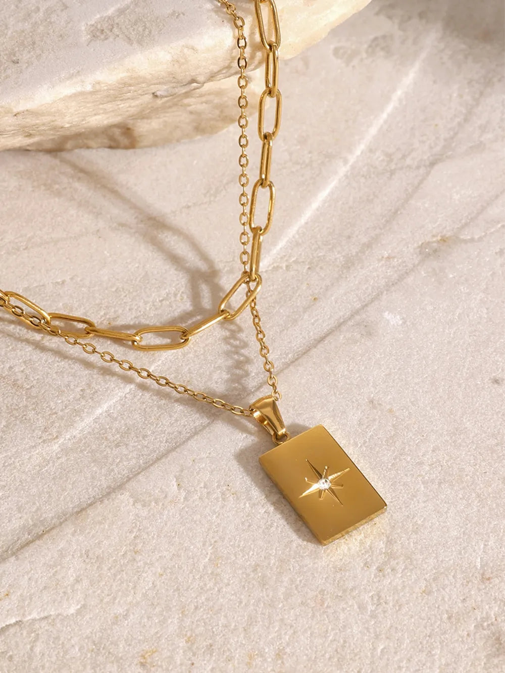 18K Gold-Plated Stainless Steel Double-Layered Necklace - alternate necklace view