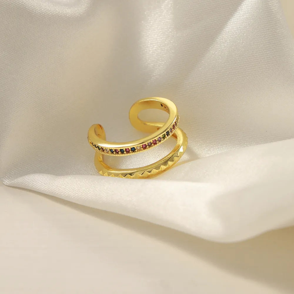 Gold-Plated Czech Diamond Double-Layered Ring in Multicolor - women's ring