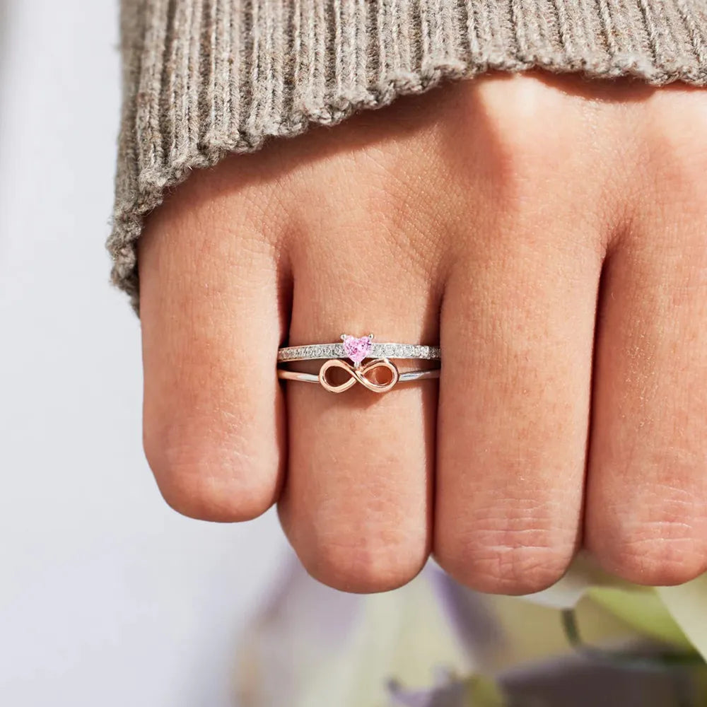 Heart Number 8 Zircon Double-Layered Ring in Silver - women's ring