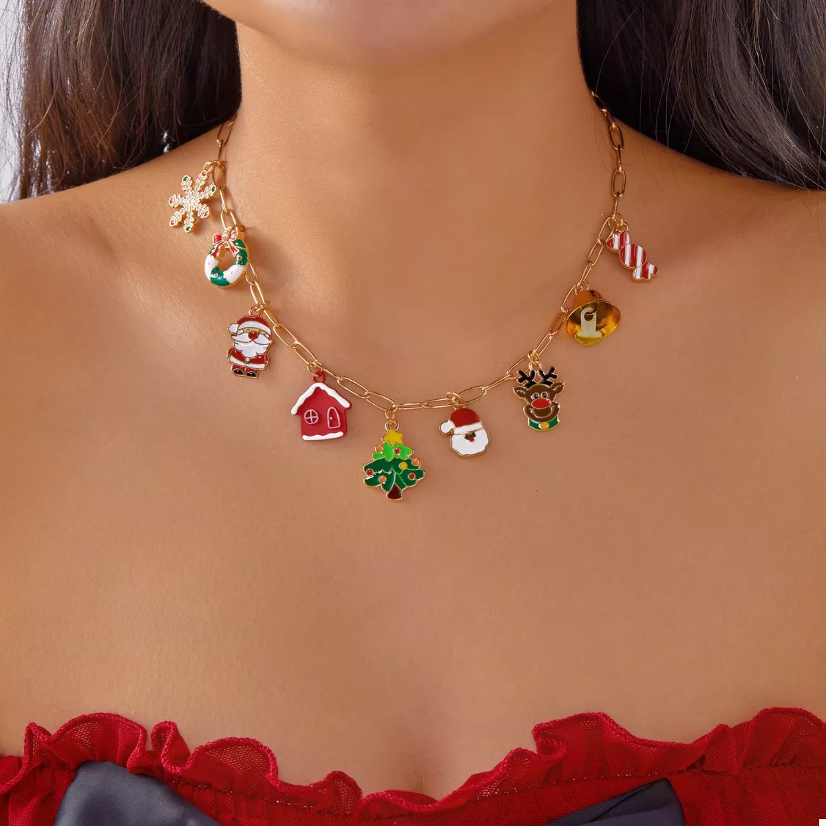 18K Gold-Plated Resin Christmas Theme Necklace in Gold - women's necklace